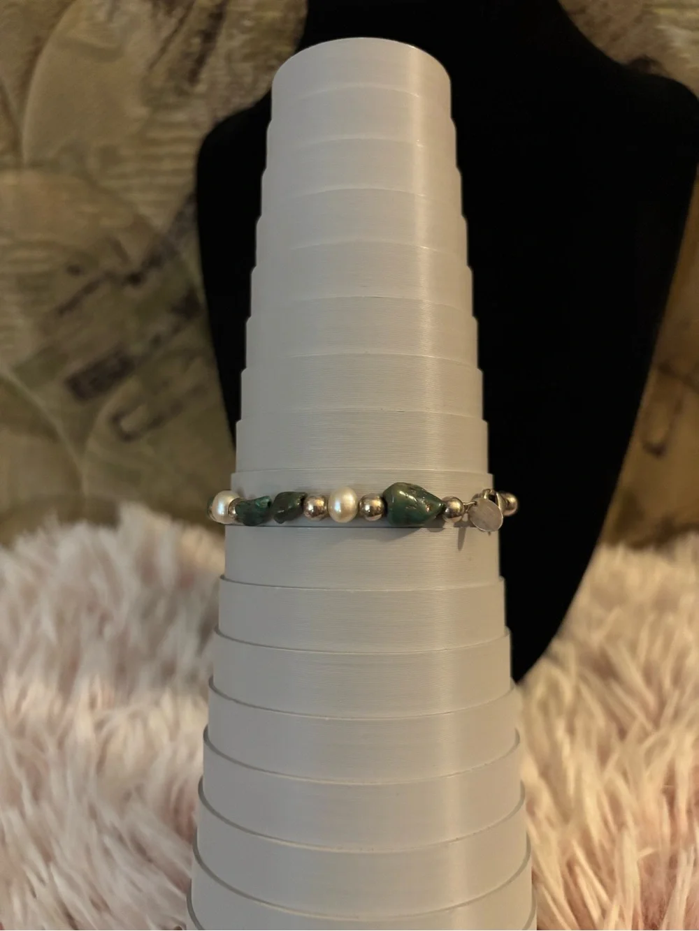 Carolyn Pollack 925 Sterling Silver Turquoise + Pearl Beaded Bracelet - 7 inches